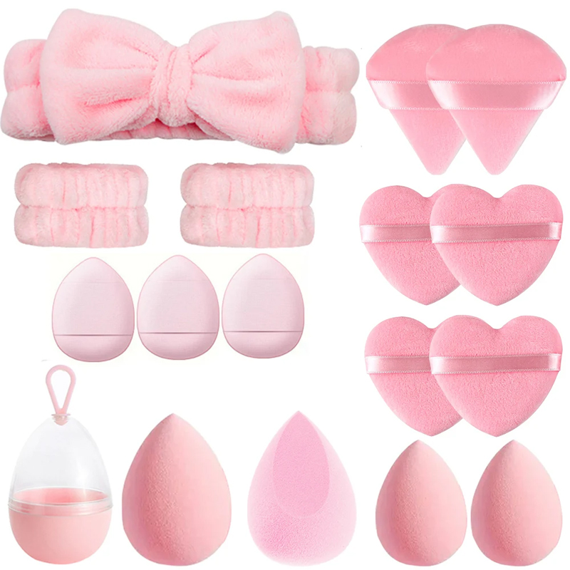 Beauty Makeup Egg - 17 ชิ้นแต่งหน้าฟองน้ําเครื่องปั่นชุดความงามไข่ Foundation เครื่องสําอางค์ฟองน้ําแป้งพัฟล้างหน้า Headbands ผู้หญิง