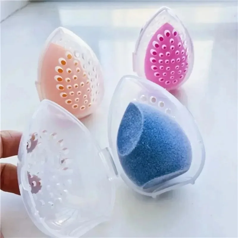 Beauty Makeup Egg - แบบพกพาแต่งหน้าฟองน้ํากล่องเก็บพลาสติกรูปไข่เครื่องสําอางค์พัฟ Organizer Rack เครื่องปั่นแต่งหน้าผู้ถือขาตั้งกล่องแห้ง