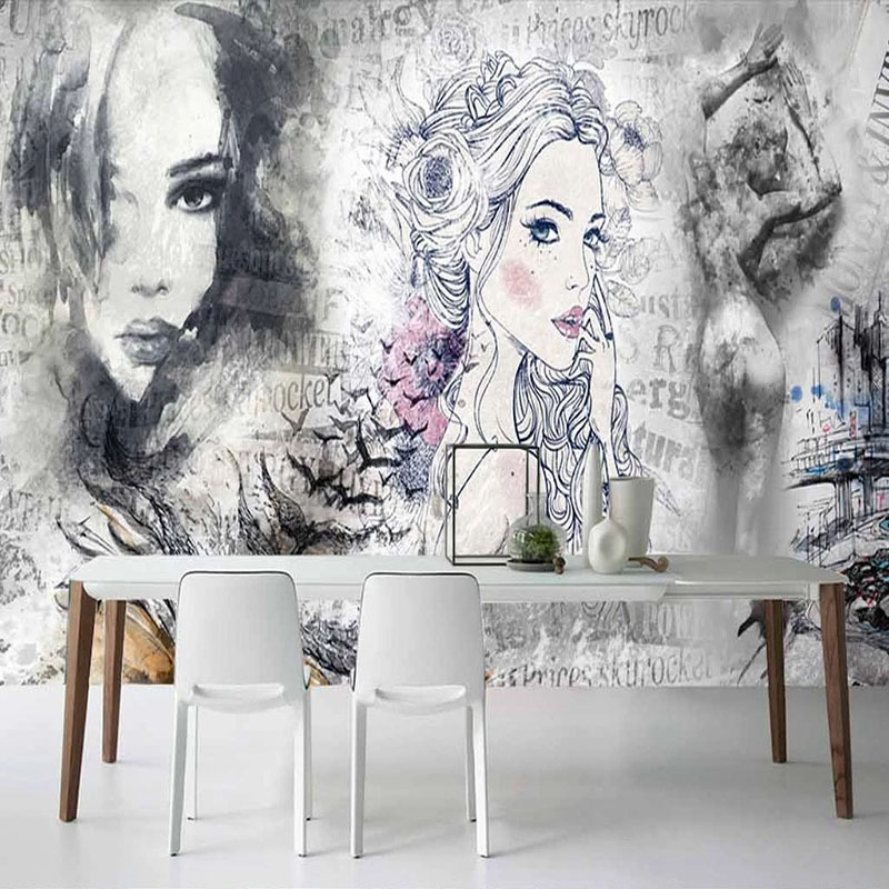 Beauty Makeup Wallpaper - ภาพจิตรกรรมฝาผนัง 3 มิติ แบบกำหนดเอง สไตล์เรโทร แฟชั่น