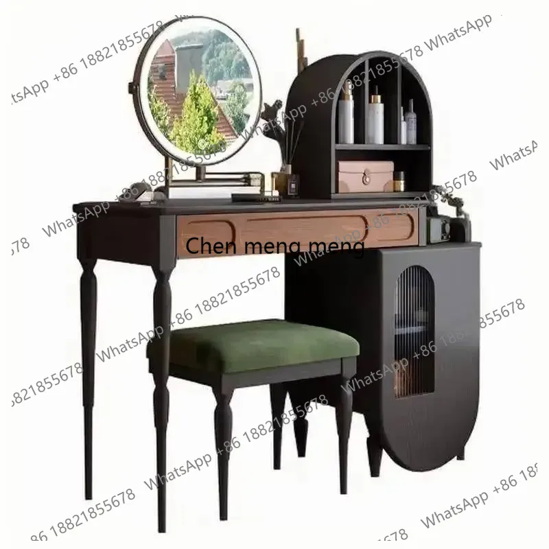 Beauty Makeup Vanity Set - โต๊ะเครื่องแป้งสีดำพร้อมลิ้นชัก เก้าอี้สตูล ชุดใหญ่ ครบเซ็ต ตู้เก็บเครื่องสำอางสุดหรู ทันสมัย